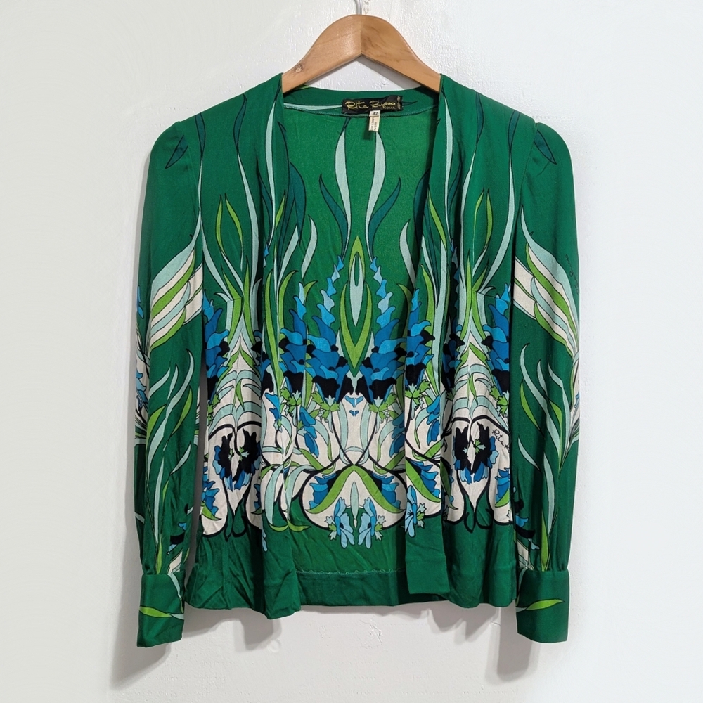 Vintage Rita Russo blouse shirt open cardigan top art nouveau 100% silk